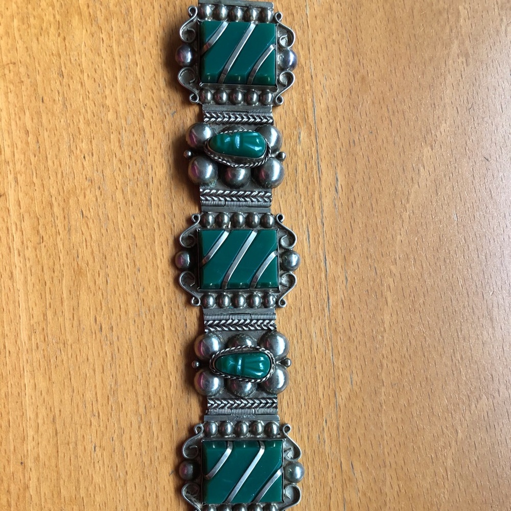 TAXCO vintage silver with malachite silver overlay